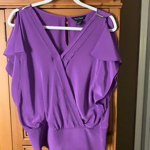 Purple silk White House black market flutter sleeve top S